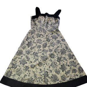 Dressbarn Women Cream/Black Floral Sleeveless Dress with Removable Straps Size 6